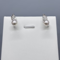 18K白金Akoya珍珠鑽石天使之翼耳環