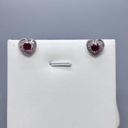 18K金紅寶石鑽石心型耳環
