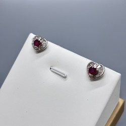 18K金紅寶石鑽石心型耳環