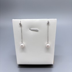 18K白金Akoya珍珠鑽石長吊耳環