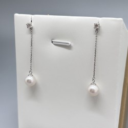 18K白金Akoya珍珠鑽石長吊耳環