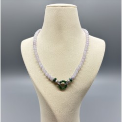 綠翡平安扣淡紫翡翠珠鏈