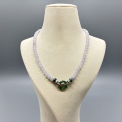 綠翡平安扣淡紫翡翠珠鏈