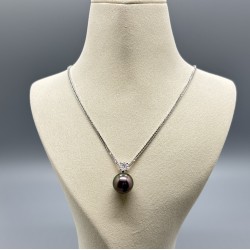 18K白金大溪地黑珍珠鑽石頸鏈