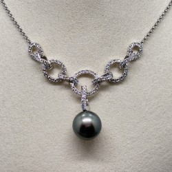 18K金大溪地黑珍珠鑽石項鏈
