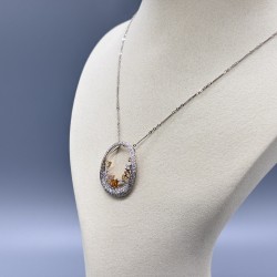 18K白金橢圓形彩鑽頸鏈