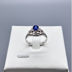 PT鉑金藍寶石鑽石鏤空復古戒指