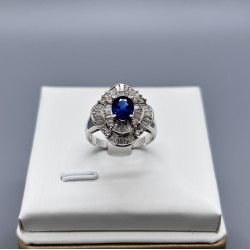 PT鉑金藍寶石鑽石戒指（裙邊鑲）