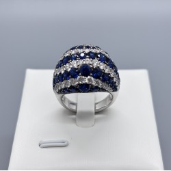 18K白金藍寶石鑽石圓頂戒指