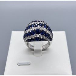 18K白金藍寶石鑽石圓頂戒指
