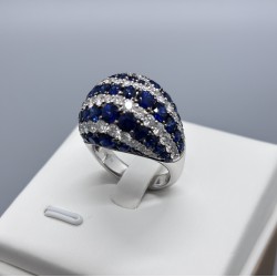 18K白金藍寶石鑽石圓頂戒指