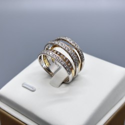 18K三色金五環鑽石戒指